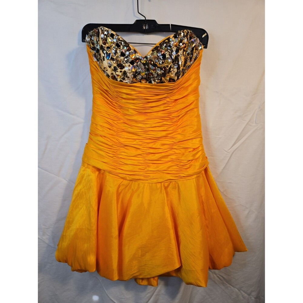 Precious Formals Vintage Orange w/ Sequin Silk Strapless Mini Party Dress 8